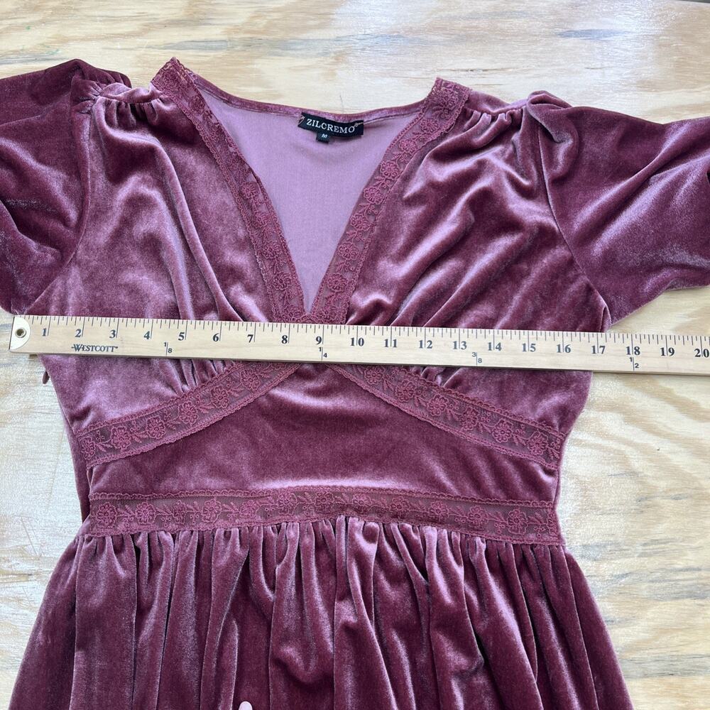 Zilcremo Velvet Babydoll Fit & Flare Midi Dress Size Medium Romantic Coquette - Picture 12 of 14
